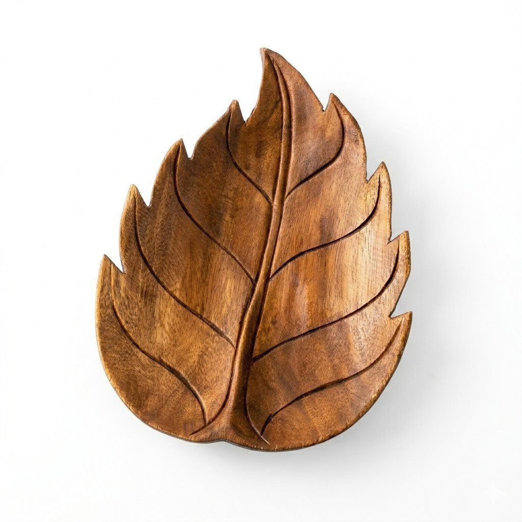 Leaf-Shaped Wooden Tray for Jewelry, Keys and Home Decor