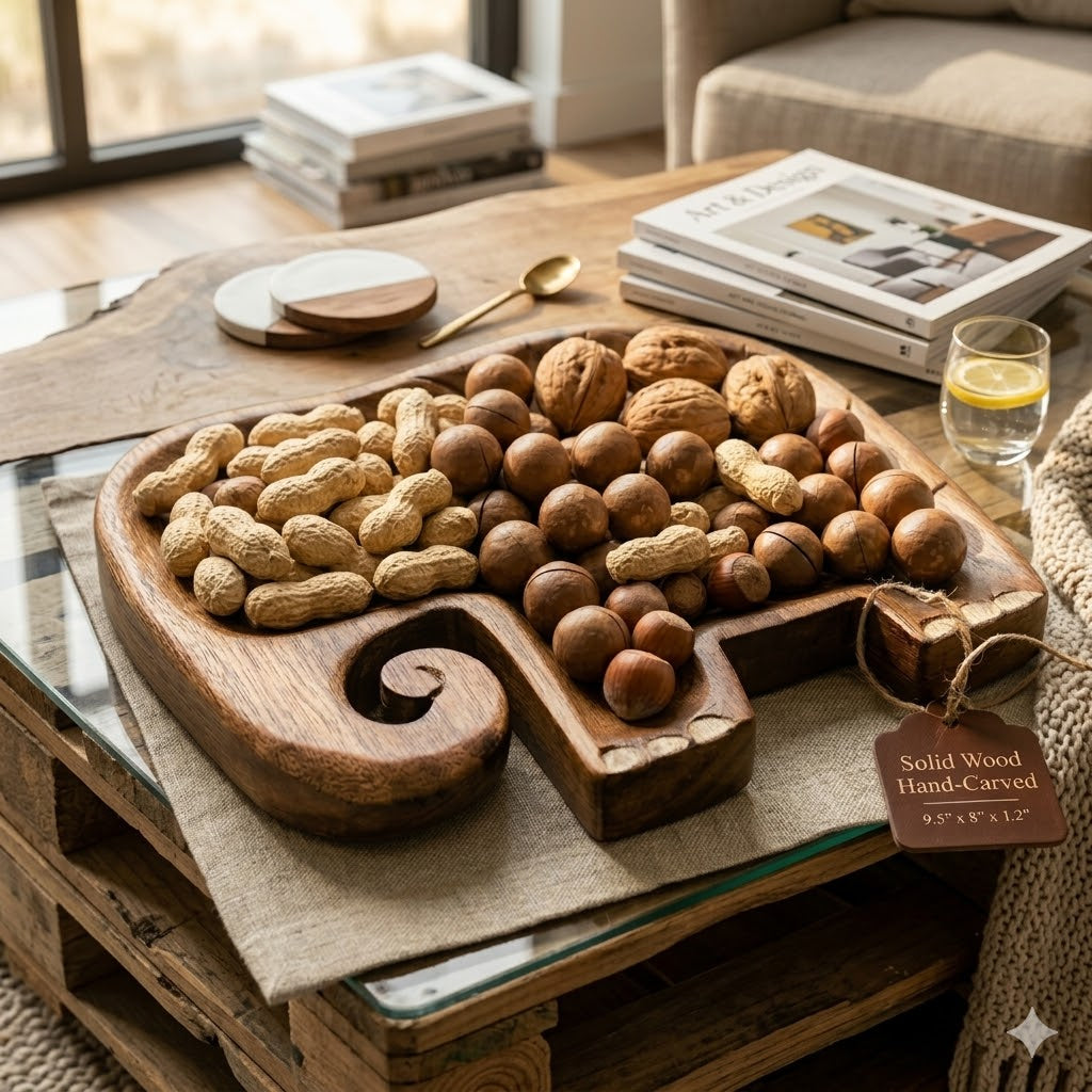 Wood Elephant Tray for Jewelry, Keys & Crystals – Handmade Rustic Animal Trinket Dish for Vanity Table, Bedroom & Spiritual Decor