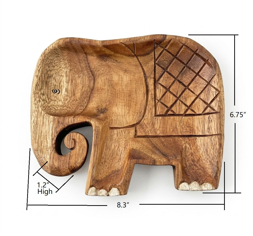 Wood Elephant Tray for Jewelry, Keys & Crystals – Handmade Rustic Animal Trinket Dish for Vanity Table, Bedroom & Spiritual Decor