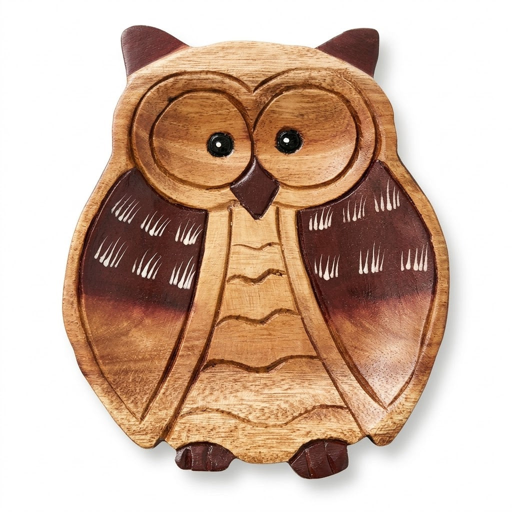 Hand Carved Wooden Owl Decor, Rustic Owl-Figurine for Shelf, Farmhouse Woodland Animal Statue, Gifts for Women, Nature Lover Gift for Home Office Bedroom Decor