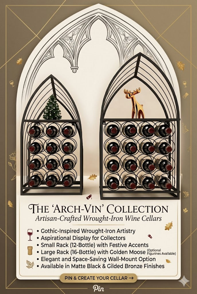 Gothic Arch Wall-Mounted Wine Rack, Wrought Iron Wine Bottle Holder, Decorative Wine Storage Display for 12 or 16 Bottles, Space-Saving Wine Rack for Home Bar, Kitchen & Dining Room